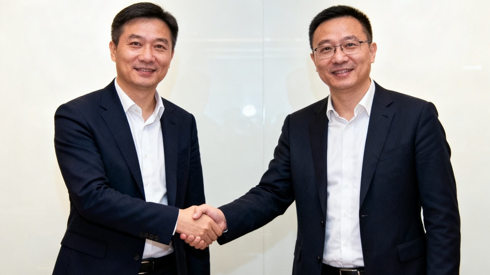 签约仪式上双方代表握手合影，背景为球吧网与合作数据商的联合Logo墙，桌上摆放着签约文件